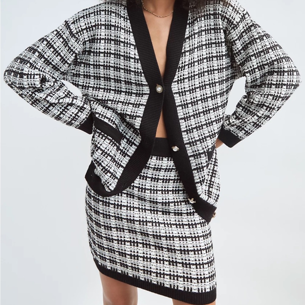 Aritzia Babaton 100% Merino Wool Lacer Cardigan, Houndstooth Tweed, XSmall